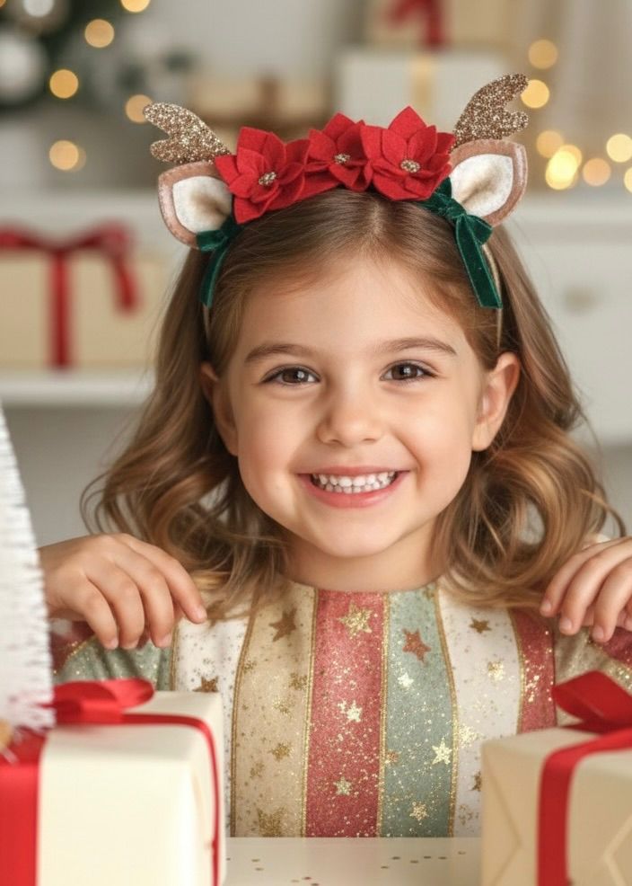 El Yapımı Poinsettia Çiçekli Geyik Boynuzu Taç