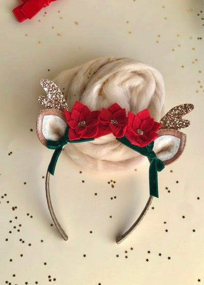 El Yapımı Poinsettia Çiçekli Geyik Boynuzu Taç